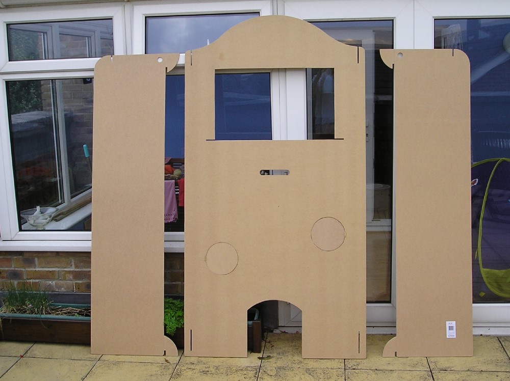 MDF sheets cut for a home-made puppet theatre